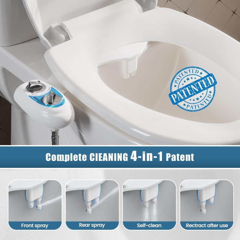 Hurran Ultra-Slim Bidet Attachment for Toilet, Retractable Dual Nozzles for Hygienic Posterior & Feminine Wash, Non-Electric with Adjustable Cold Water Pressure, Stainless Steel Inlet (Blue/White) - Image 3